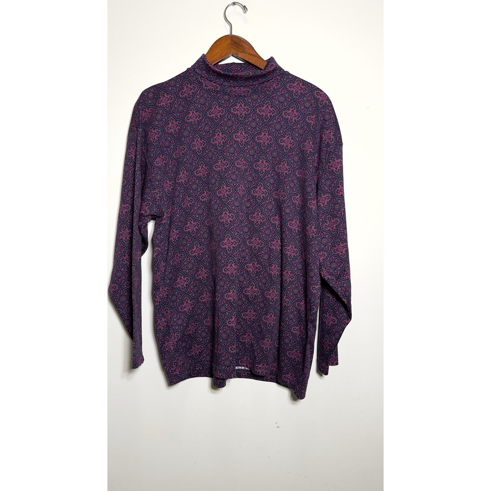Ed­die Bauer Wom­en's Size XL Vin­tage Geo Print Mock Neck Top in Pur­ple Cotton